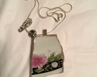 Handcrafted "Broken China" Vintage Pendant Necklace/Free Shipping
