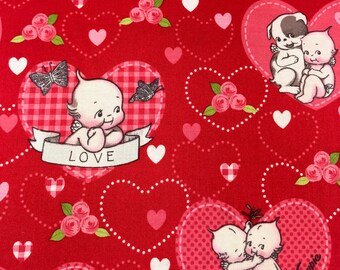 Valentine fabric, Pink and Red Hearts Kewpie fabric by Riley Blake 100% cotton for Quilting and general sewing projects.
