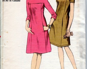 Vogue A-line Dress Pattern Jackie O Retro Semi Fited High Neck 1960s Vogue 6992 Size 14 Uncut Vintage Women's Sewing Pattern