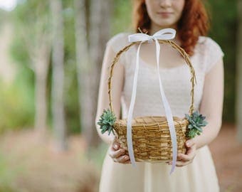 Rustic Basket | Succulent Greenery | Flower Girl Basket | Gift for Girl | Single Basket | Flower Girl Gift | Keepsake Gift | Wedding Basket