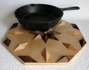 Wooden Kitchen Trivet. Decorative wood hot pad. Woodwork hot pad. Birch, walnut and oak decor. Wood wall art