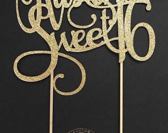 Custom Sweet 16 Cake Topper, Personalized Sweet 16 Cake Topper, Glitter, monogram cake topper, sweet 16, birthday