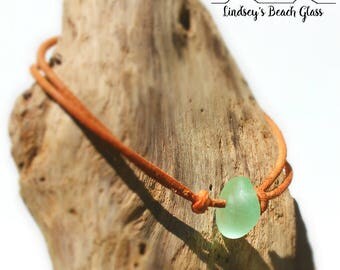 Hawaiian Aqua Beach Glass on India Leather Cord Completely Adjustable & Stackable Bracelet