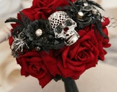 Bridesmaid Skull wedding bouquet, alternative, Ornate handle, brooch bouquet, retro, gothic, wedding flower, posy bouquet, skull wedding
