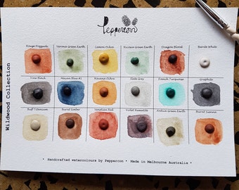 Handmade Watercolor Paint Sample Dot Cards by Peppercon ~ Wild Wood Collection. Handcrafted Watercolour~ Free Shipping*