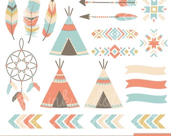 Tribal Elements Clipart, Teepee, Navajo, Southwestern, Indian Digital Clipart, Tribal Clip Art, Dreamcatcher, Arrows - Commercial & Personal