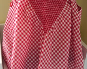 Red Gingham Smocked Apron, c. 1970's