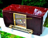 BLUETOOTH MP3 READY Elegant Burgundy 1955 General Electric Model 678 Retro AM Clock Radio Works!