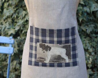 apron kitchen large linen appliqué dog