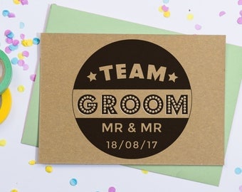 Personalised Groom and Groom Card | Personalised Mr and Mr Card | Personalised Gay Wedding Cards | Team Groom, Gay Save The Date Postcards