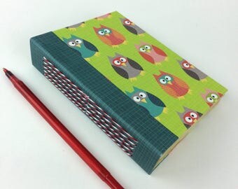 Small owl hand bound journal - owl lovers - notepad - long stitch on spine - Sketchbook - poetry book - tea stained pages -
