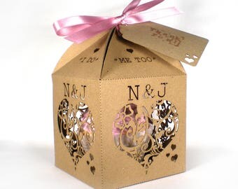 Floral hearts cupcake favour box, Wedding favor box, Laser cut wedding favour box, Personalised cupcake box, Extra large favour box