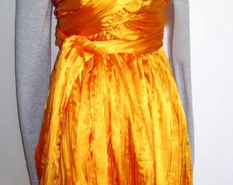 Sunshine yellow pleated polyester sarong dress