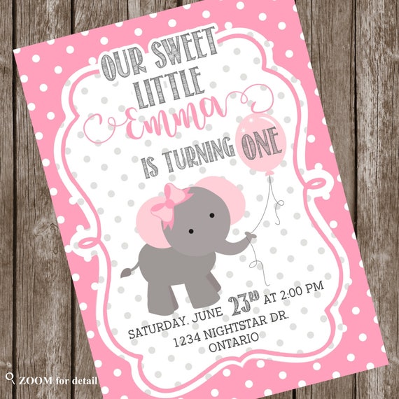 Elephant Invitations Pink Elephant Party Elephant Party