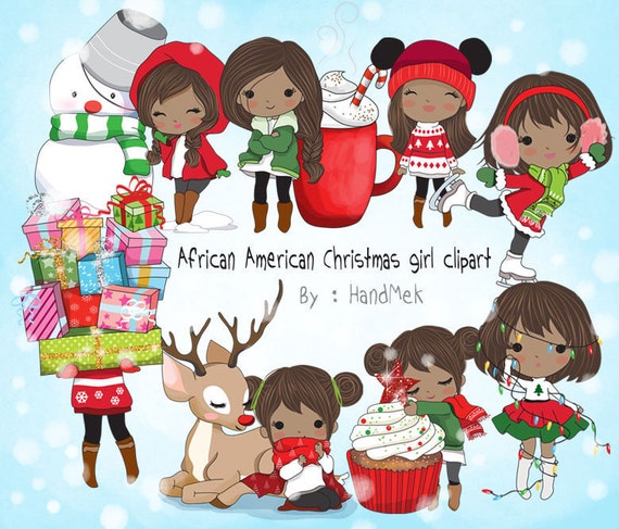 African American Christmas girl Clip art instant download PNG