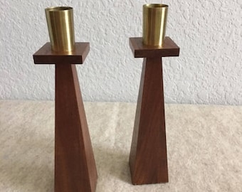 Vintage,Mission Style,Wood Candlesticks,Handmade,1930's,Maple Wood,Candle