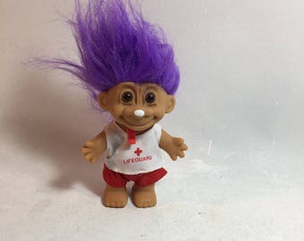 Vintage Troll Doll, Lifeguard With Purple Hair