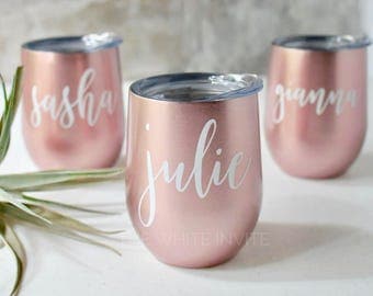 Swig Wine Tumbler Bridesmaid Gift Rose Gold- Bachelorette Gift -Custom Personalized Monogrammed Tumbler With Lid