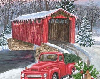 Monogrammed Winter Covered Bridge Garden Flag