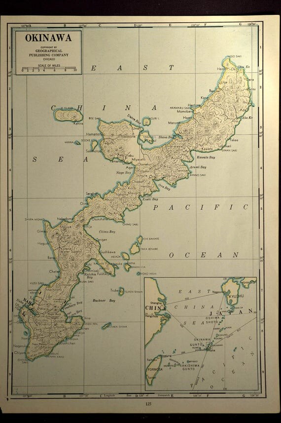 Vintage Map Okinawa Southeast Asia Japan WWII