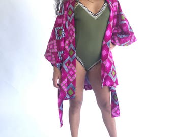 Vintage 1970s Mod Geometric Print Kimono ~ One Sz