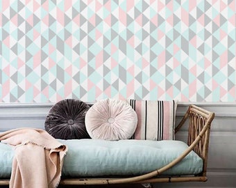 Self adhesive vinyl temporary removable wallpaper, wall decal -Pastel kaleidoscope Triangle cover - 068