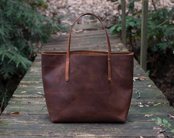 Leather Tote Bag - 25% OFF SALE - Leather Bag Handmade in USA, Full-Grain Leather - Leather Tote