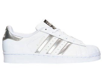 Adidas Superstar Womens Shoes White Stripes Customized with