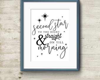 Peter Pan Silhouette Wall Decal Quote Second Star To The Right