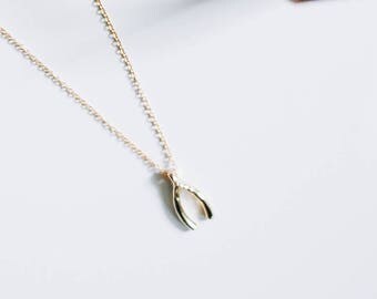 Gold Wishbone Necklace / Dainty / Minimal / Delicate / Jewelry / Charm Necklace / Bridesmaid Gift Idea / 18 K Gold Filled Chain / Tiny /