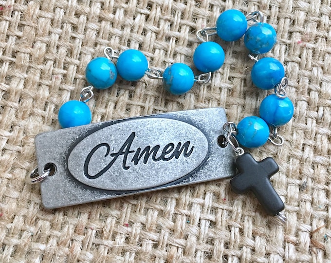 Amen Agate Bracelet, Agate Bracelet, Religious Bracelet, Blue Agate Bracelet, Spiritual Bracelet, Amen Jesus Bracelet, Agate Stone Bracelet
