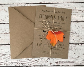 rustic fall invitation, fall wedding invitation, autumn wedding invitation, fall leaves invitation, kraft fall invitation