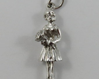 Bridesmaid Holding Bouquet of Flowers Sterling Silver Vintage Charm For Bracelet