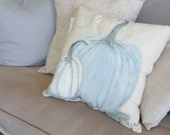 Hand painted Pumpkin Pillow or Envelope Cover, Rustic Farmhouse, Country Cottage, Fall Color, Autumn Decor, Halloween pillow or hostess gift