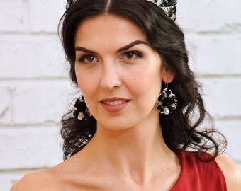 Crystal tiara Wedding crown headpiece Bridal crown Black crown Crystal crown Flower crown Wedding hair accessories Silver crown Bridal tiara
