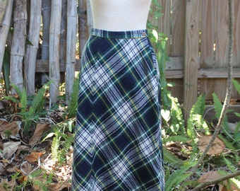 Vintage 60's Blue Plaid Midi Skirt-XS