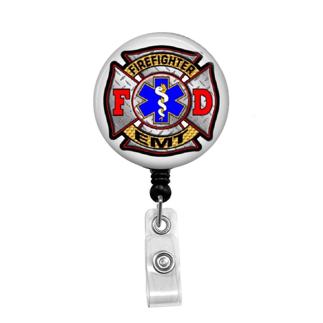 Badge Reel Retractable ID Badge Holder Firefighter EMT