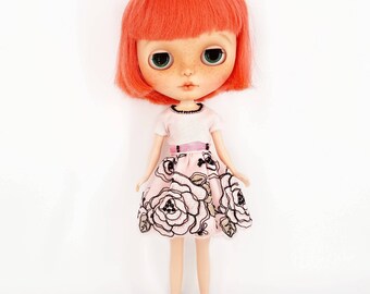 Blythe Clothes - Blythe Outfit - Blythe Pink Dress - Blythe Fashion - Blythe Doll Clothing - Takara Blythe Doll Dress - Blythe Embroidery