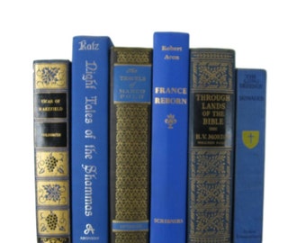 Blue Old Decorative Books, Bookshelf Decor, Photo Props, Wedding Books, Book Lover Set, Vintage Blue Books, Vintage Wedding Decor