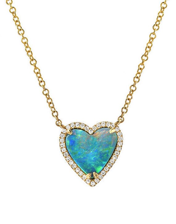 Diamond opal heart necklace