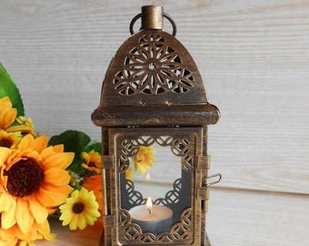 ON SALE Vintage Lantern, Rustic Lighting, Antique Brass Lantern, Moroccan Lantern, Candle Holder, Home Decor