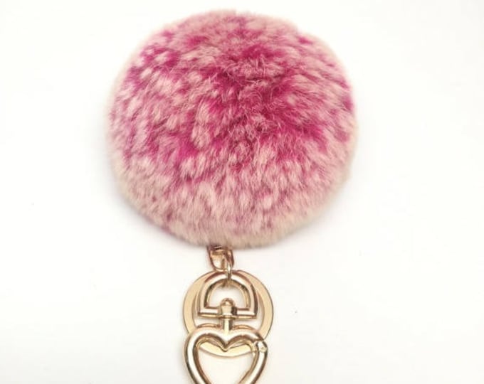 Heart Fur Pompom Keychain Rabbit Fur Ball Bag Charm Hot Pink Frost