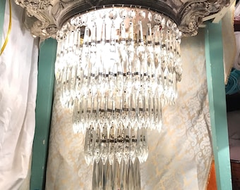 Gorgeous Gothic Victorian Antique Crystal Chandelier Lighting Flush Mount "Wedding Cake" 5 Tiers of crystals prisms