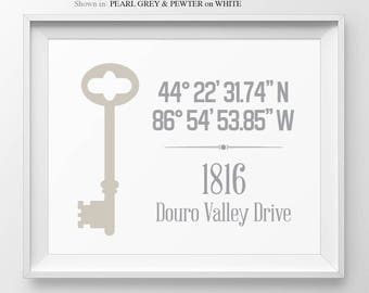 Our First Home Gift For Couple Skeleton Key New House Gift Personalized Gift Latitude Longitude House Warming Gift Address Sign Coordinates