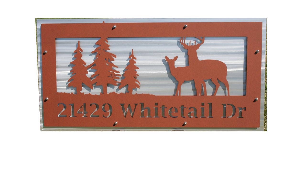 Woodland Name and Address Sign, Rustic Address Sign, Metal Address Sign