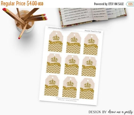 Clearance Sale Princess Thank You Tags , Pink and Gold Thank You Tags , Gift Tags , Princess Birthday , Baby Shower , Printable , Il_570xn