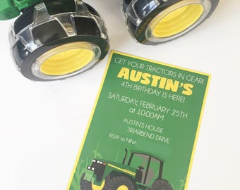 PDF & JPEG OPTION | Tractor | John Deere | Green and Yellow | Birthday Party | Invitation | 5"x7" | Customizable