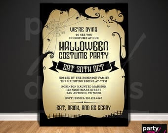 Halloween Invitation Printable Halloween Costume Party Trick or Treat October Autumn Holiday Party Spiders Eat Drink and Be Scary HW09
