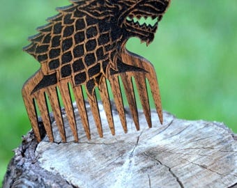 ON SALE Game of Thrones Dire Wolf Comb Wooden Beard Hair Mustache House stark Winter is coming Geek Birthday Gift for Boyfriend Brother Dad