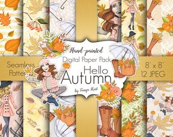 Fall Digital Paper, Autumn Digital Paper, Autumn Paper Pack, Autumn Leaves Paper, Autumn Patterns, Autumn Girl Paper, Autumn Graphics